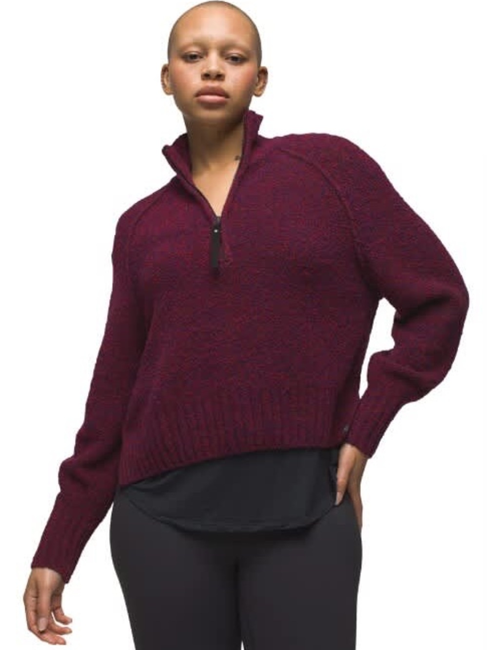 Prana Blazing Star Sweater Large Purple Pink Merino Wool Blend Quarter Zip